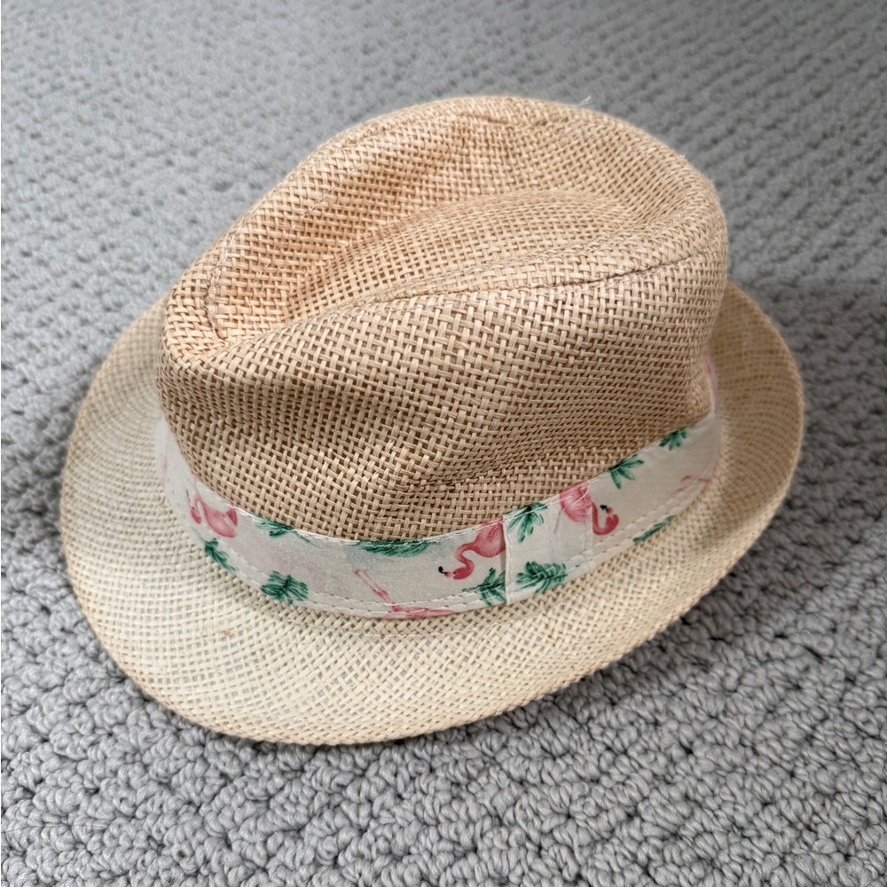 Straw Flamingo Fedora Hat, Toddler Size 50